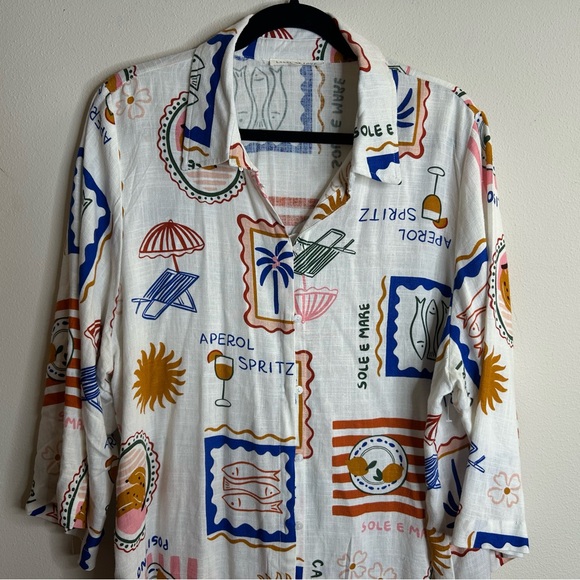 Label of Love XL Vibrant Graphic Casual Button Down Shirt Linen Blend Tropical - Picture 4 of 9